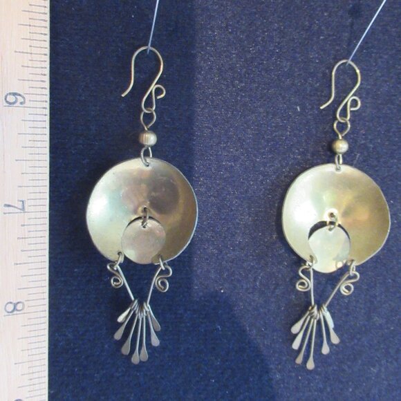 Vintage brass, dangly earrings. Handmade, Aztec or Mayan inspired. Rustic - Picture 4 of 9
